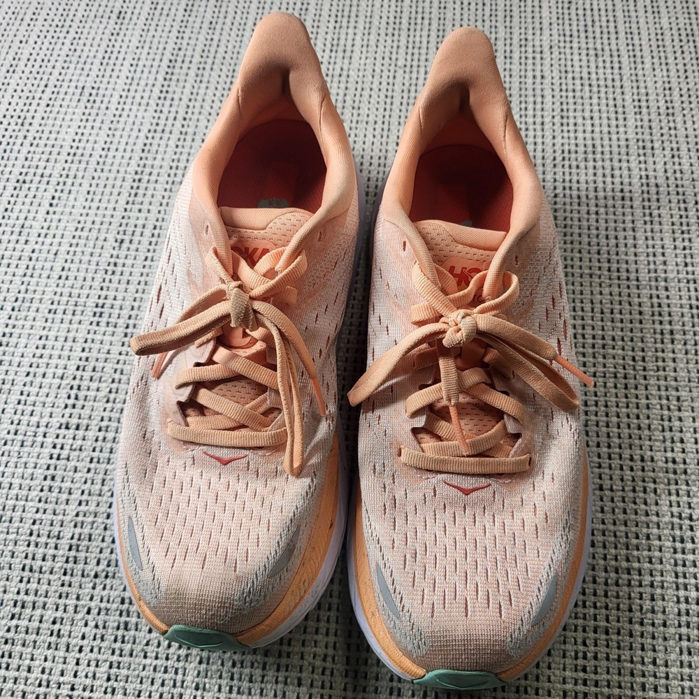 Hoka One One‎ Clifton 8 Shoes Womens Size 6 Orange Running Cushioned Sneakers